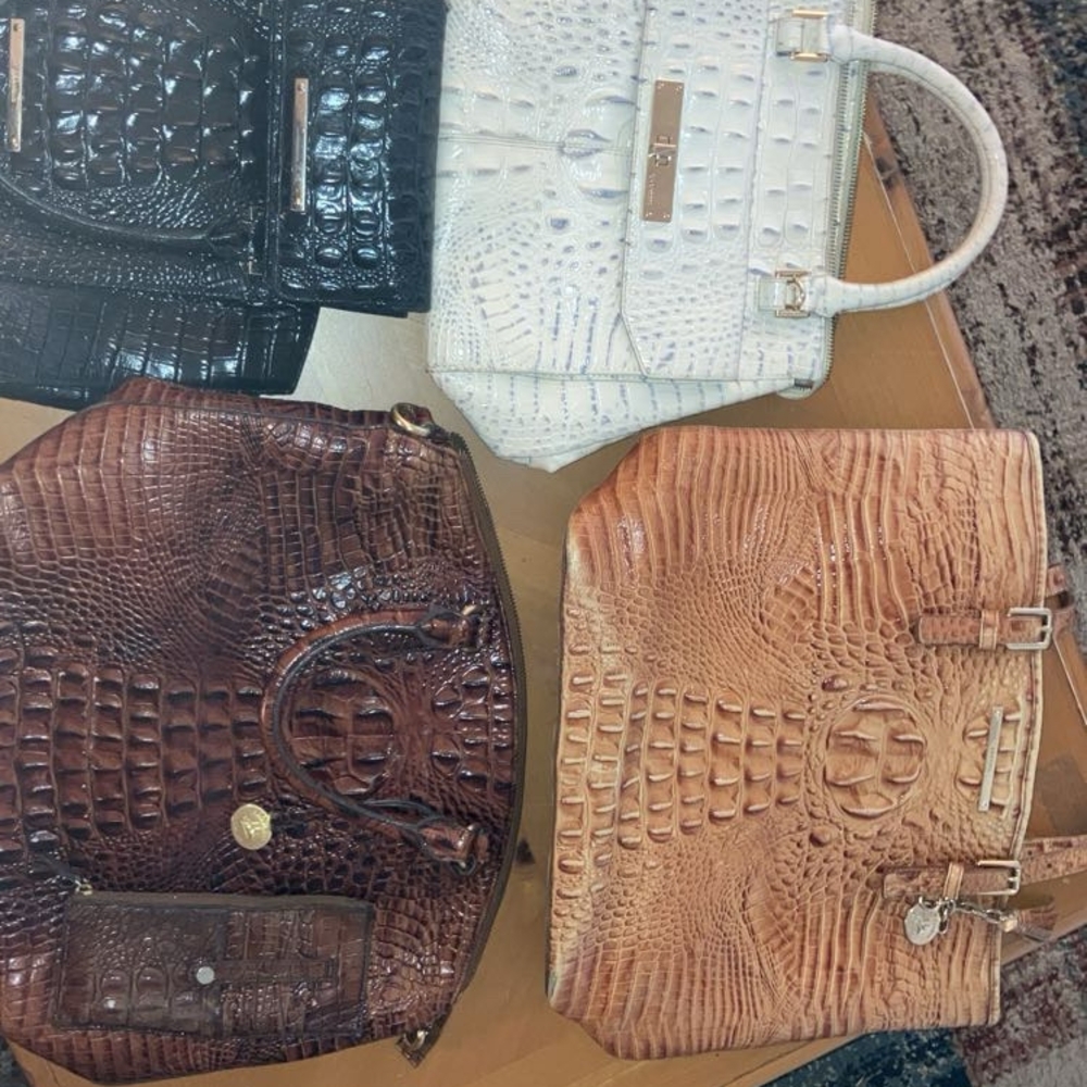 Brahmin Black and White Crocodile Embossed Satchel